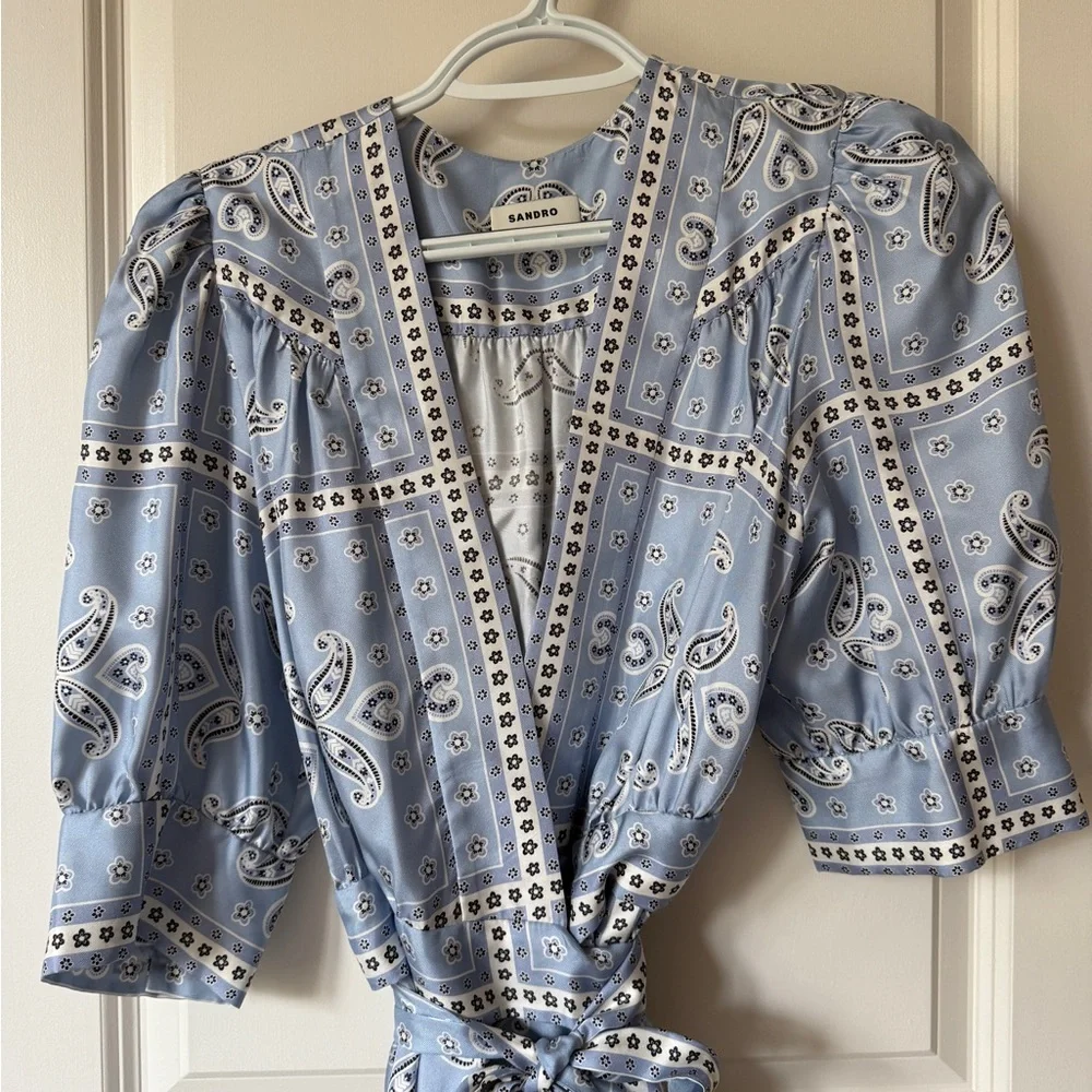 Sandro Light Blue Patterned Long Sleeve Dress - Picture 2 of 8